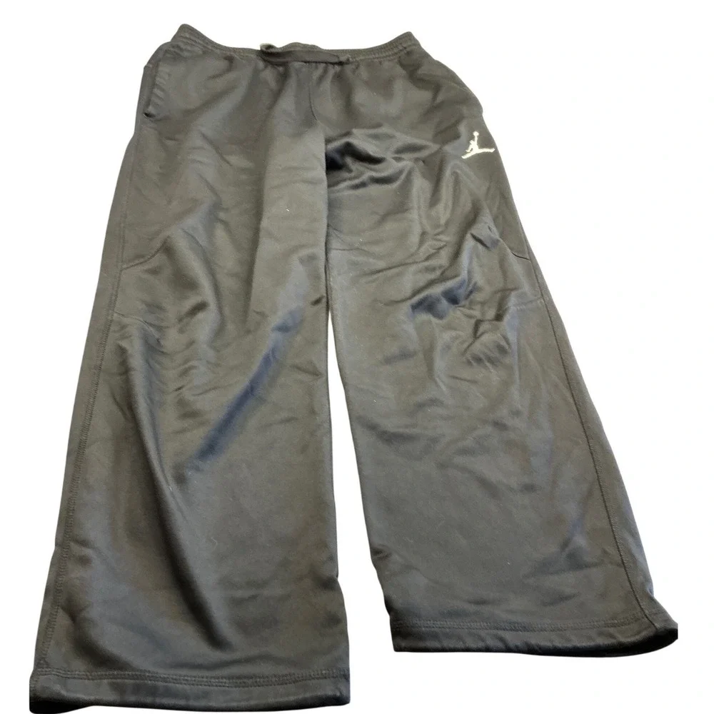 Jordan Black Athletic Sweatpants Jumpman Logo Wide Leg Drawstring Mens L